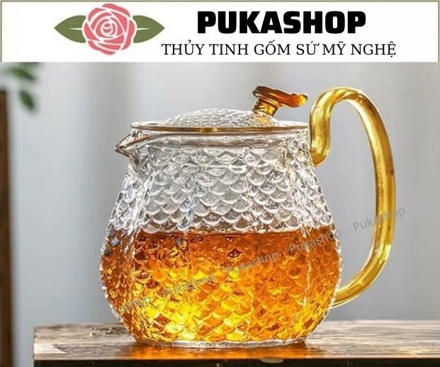 Ấm Thủy Tinh Vẩy Cá Size 600ml Puka A21